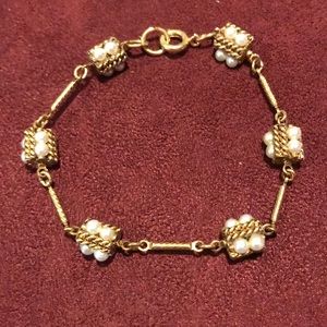 Vintage Goldtone Rope and Pearl Bar Link Bracelet